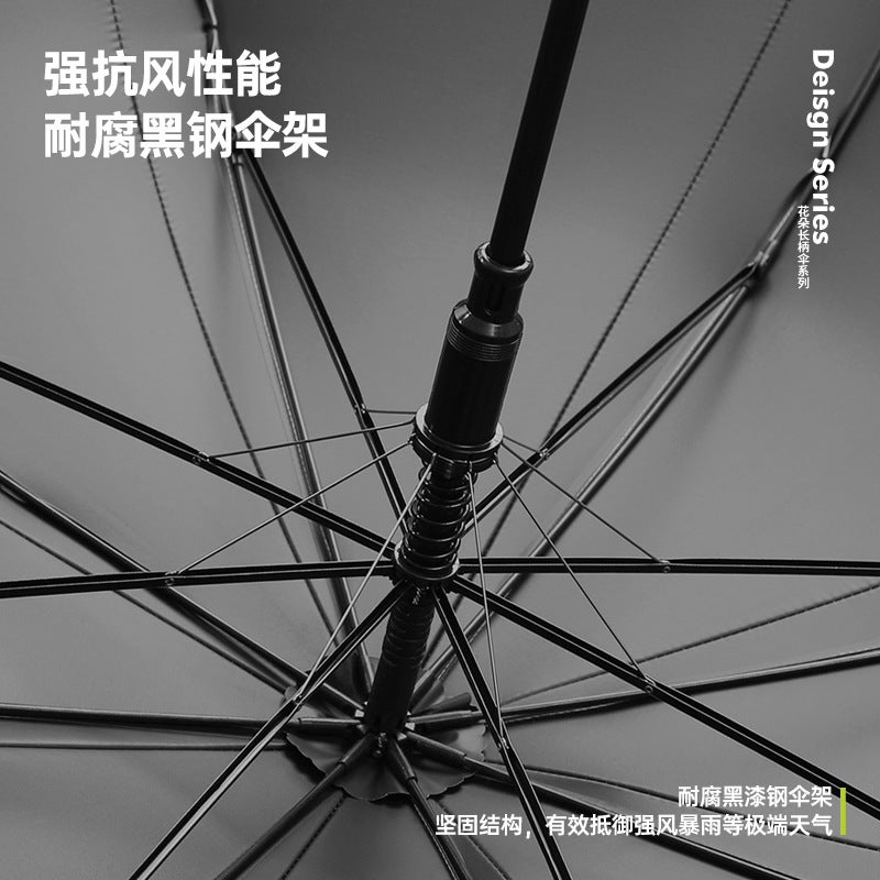 Straight Rod Flower Umbrella Long Handle Rain And Shine Dual-Purpose Umbrella Uv Protection Sunscreen Black Rubber Umbrella Female Manufacturers Printing - Image 5
